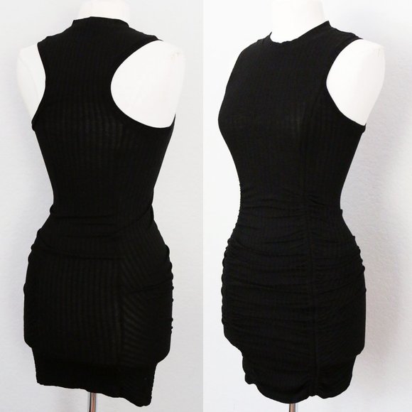 Free People Intimately Black Mock Neck Ribbed Knit Ruched Skirt Mini Dress XS - Picture 2 of 10